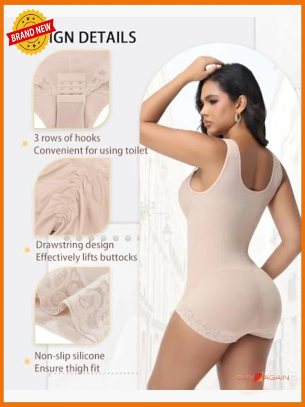 High Compression Tummy Control Bodysuit Shapewear with Zipper